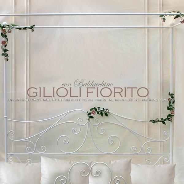 Letto Gilioli Fiorito con Baldacchino. Ferro battuto bianco - Shabby romantico di GBS