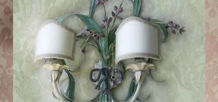 Applique Lavanda a due luci, fiocco in corda. Shabby, design GBS