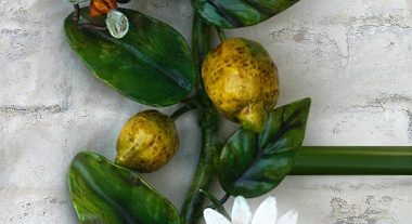 Asta da tenda su misura. In ferro battuto. Colori personalizzati. Margherite e Limoni, collezione Country