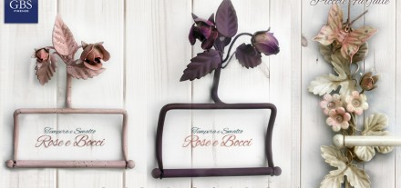 Rose e Farfalle. Prtarotolo e Portasciugamani in ferro battuto. Accessori per la stanza bagno