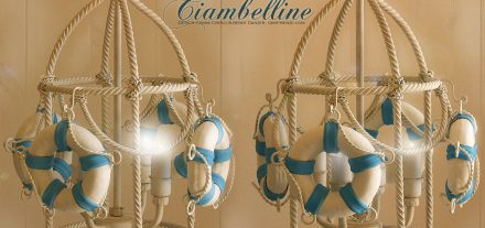 Ciambelle Lantern. Brunellesca Four Lights. Navy Collection. Hand-painted wrought and forged iron.