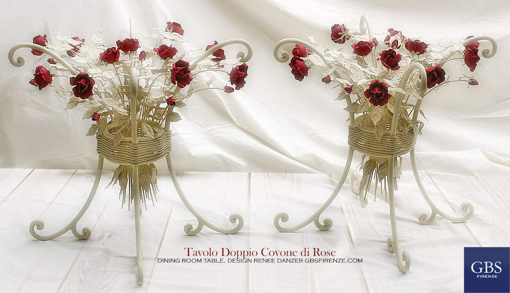 Double sheaf of Roses. Wrought iron table. Forged iron. handmade in Florence