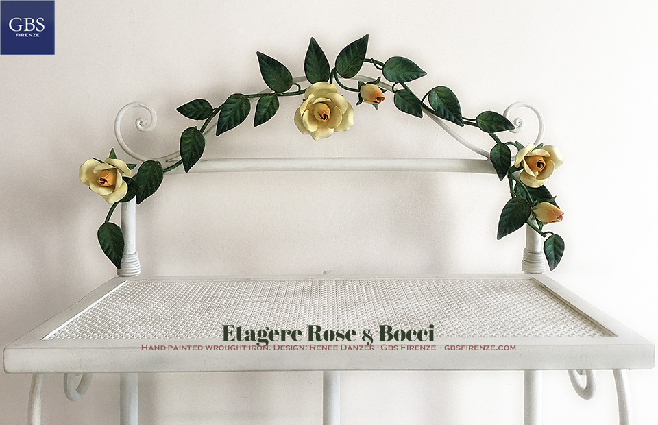 Etagere Panettiera Rose e Bocci. Su misura. Ferro battuto e decorato a mano.