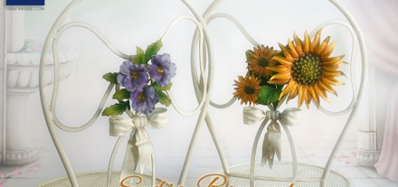 Sedia Bouquet. Girasoli e Viole. Ferro battuto bianco. Country Chic