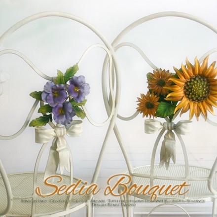 Sedia Bouquet. Girasoli e Viole. Ferro battuto bianco. Country Chic