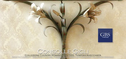Consolle - Mensola in ferro battuto. Gigli bianchi in tempera. Country e Country Chic di GBS