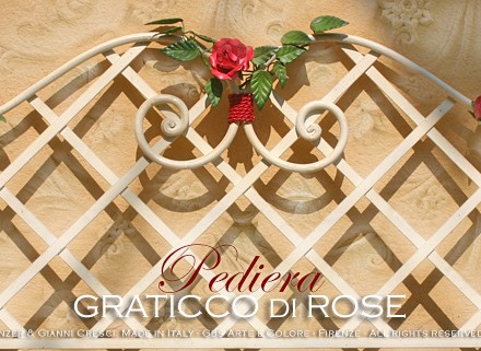 Pediera del Letto Graticcio di Rose. Con Farfalla. Country, Ferro battuto. Made in Italy