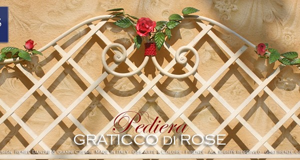 Pediera del Letto Graticcio di Rose. Con Farfalla. Country, Ferro battuto. Made in Italy