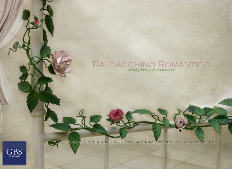 Letto Baldacchino Romantico (dettaglio della pediera). Rose Rampicanti