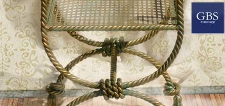 Savonarola in Corda. Sedia in ferro battuto. Verde e Oro