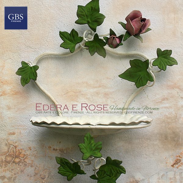 Accessori da bagno in ferro battuto. Portasapone da muro Edera e rose. Collezione Shabby romantico e country.